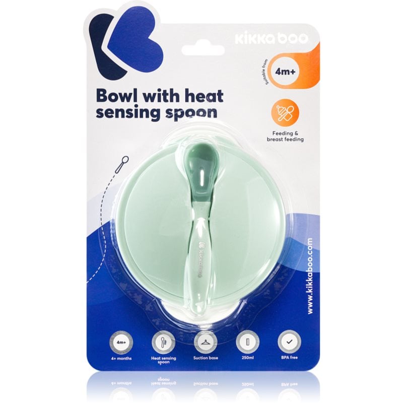 Kikkaboo Suction Bowl & Heat Sensing Spoon сет за хранене 4 m+ Mint