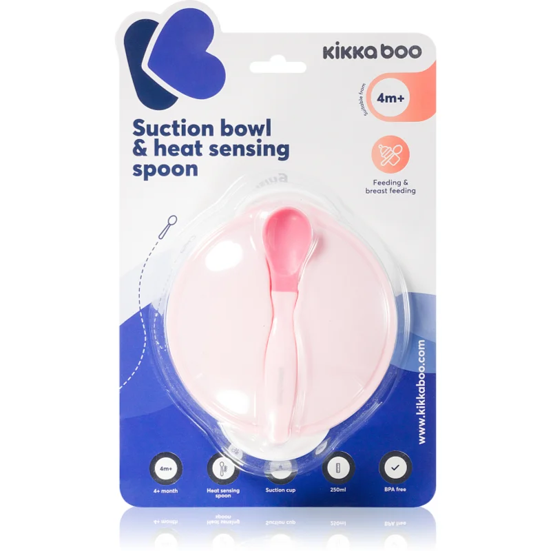 Kikkaboo Suction Bowl & Heat Sensing Spoon сет за хранене 4 m+ Pink - За деца - Сравни цени от 1 магазин с безплатна доставка