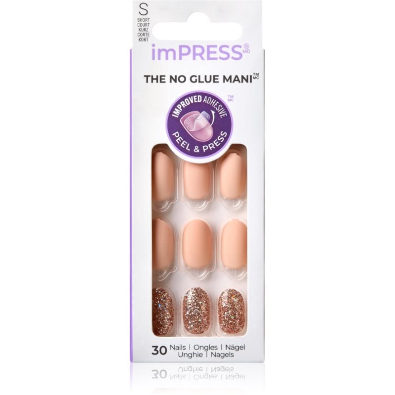 KISS imPRESS The No Glue Mani Short Изкуствени нокти самозалепващ се Evanesce