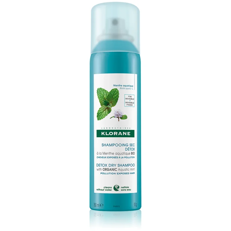 Klorane Organic Mint сух шампоан за коса, изложена на замърсен въздух