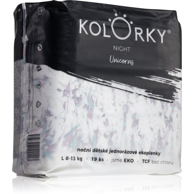 Kolorky Night Unicorn еднократни ЕКО пелени за цялостна защита през нощта размер L 8-13 Kg