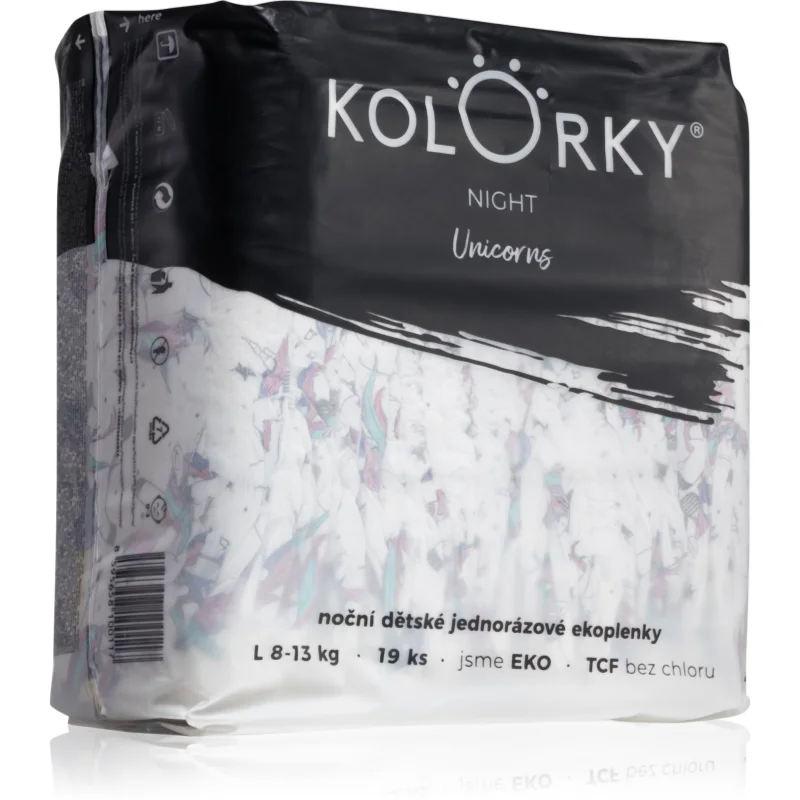 Kolorky Night Unicorn еднократни ЕКО пелени за цялостна защита през нощта размер L 8-13 Kg