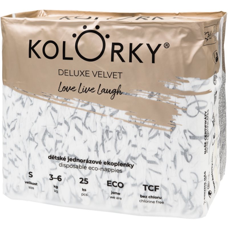 Kolorky Deluxe Velvet Love Live Laugh еднократни ЕКО пелени размер S 3-6 Kg - За деца - Сравни цени от 1 магазин с безплатна доставка