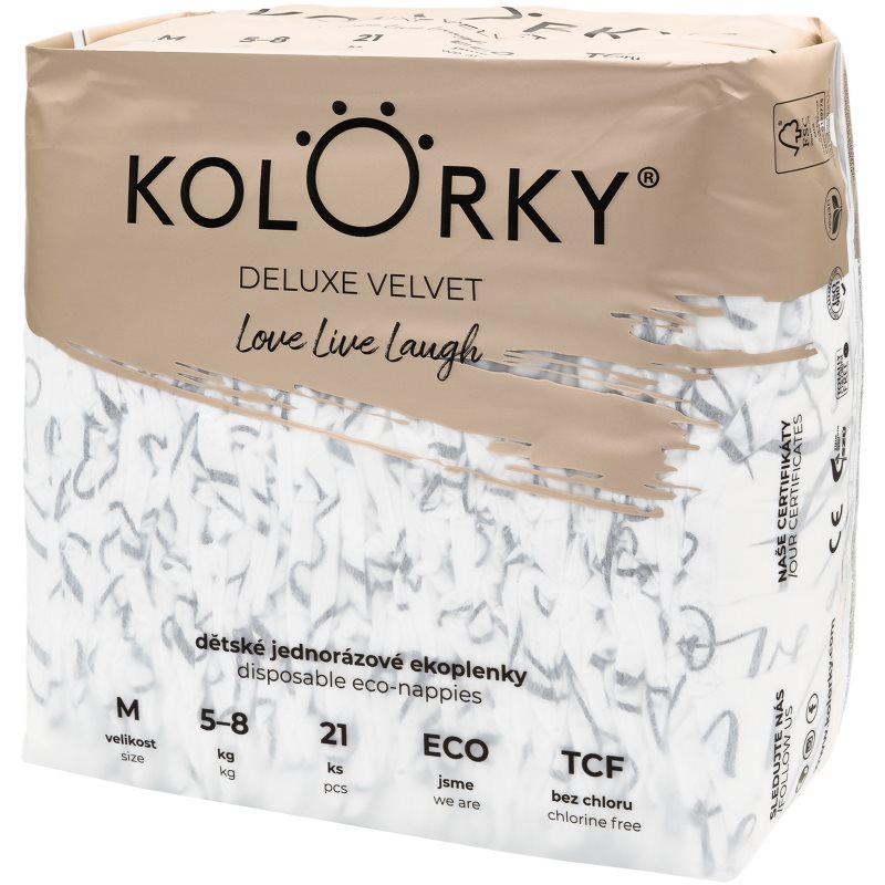 Kolorky Deluxe Velvet Love Live Laugh еднократни ЕКО пелени размер М 5-8 Kg - За деца - Сравни цени от 1 магазин с безплатна доставка