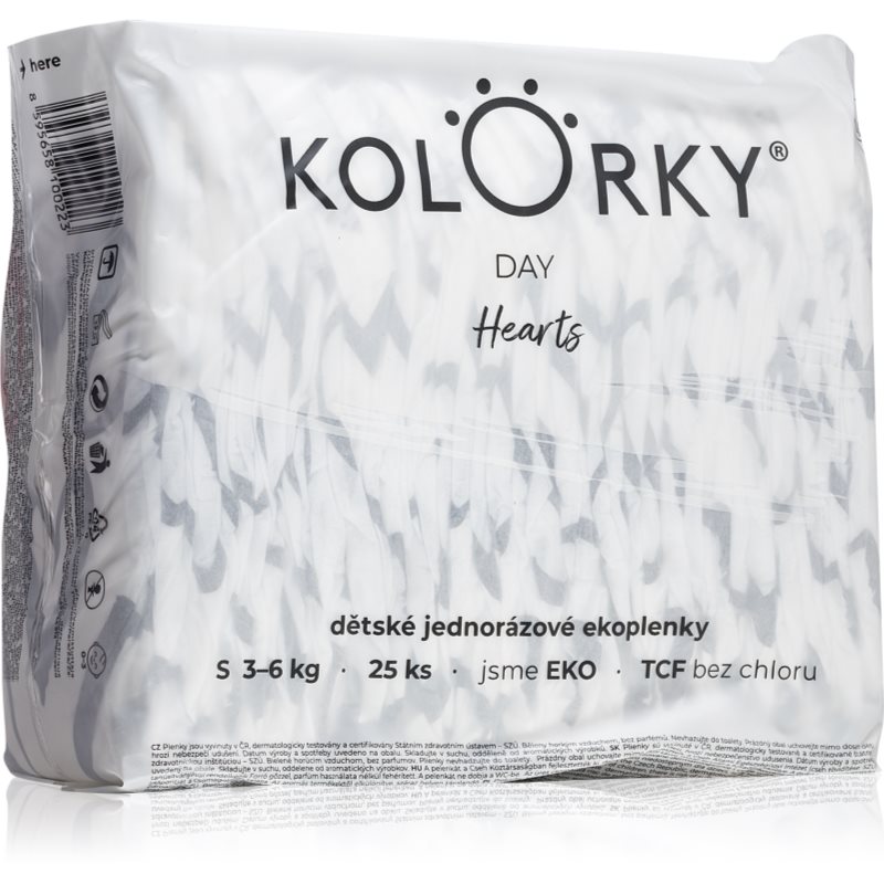 Kolorky Day Hearts еднократни ЕКО пелени размер S 3-6 Kg - За деца - Сравни цени от 1 магазин с безплатна доставка