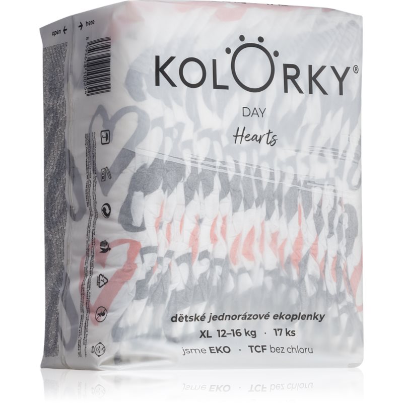 Kolorky Day Hearts еднократни ЕКО пелени размер XL 12-16 Kg - За деца - Сравни цени от 1 магазин с безплатна доставка