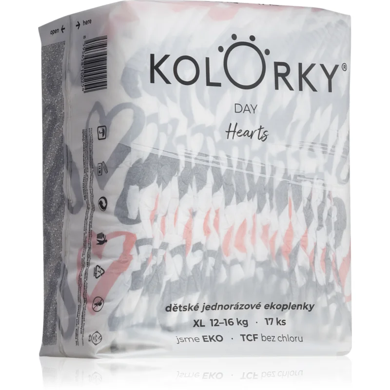 Kolorky Day Hearts еднократни ЕКО пелени размер XL 12-16 Kg - За деца - Сравни цени от 1 магазин с безплатна доставка