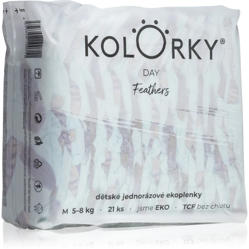 Kolorky Day Feathers еднократни ЕКО пелени размер М 5-8 Kg - За деца - Сравни цени от 1 магазин с безплатна доставка