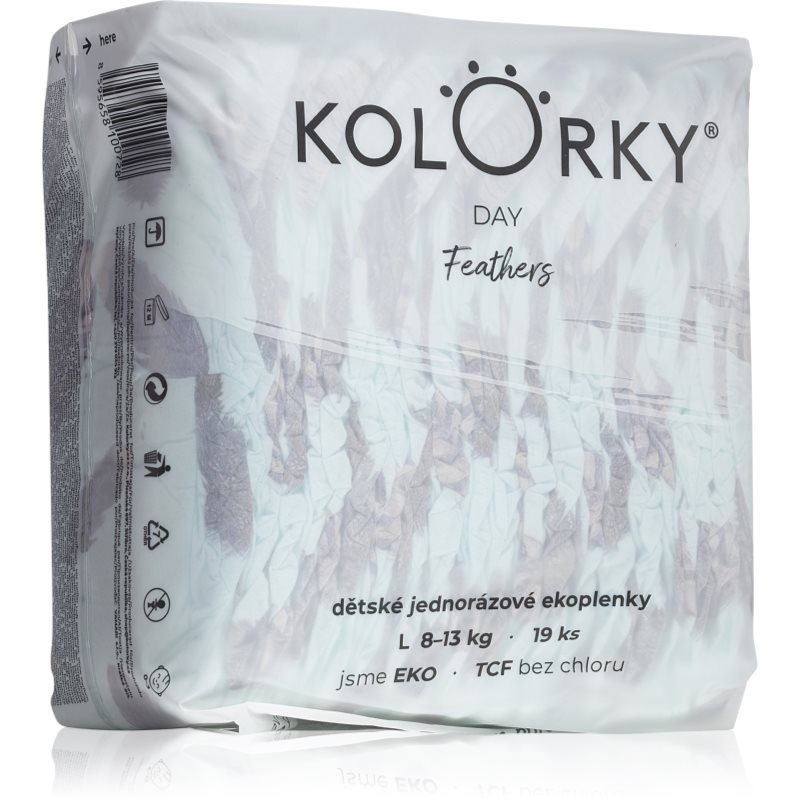 Kolorky Day Feathers еднократни ЕКО пелени размер L 8-13 Kg - За деца - Сравни цени от 1 магазин с безплатна доставка