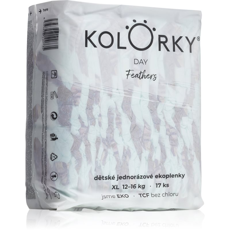 Kolorky Day Feathers еднократни ЕКО пелени размер XL 12-16 Kg - За деца - Сравни цени от 1 магазин с безплатна доставка