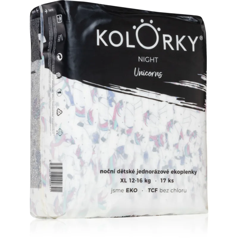 Kolorky Night Unicorn еднократни ЕКО пелени за цялостна защита през нощта размер XL 12-16 Kg