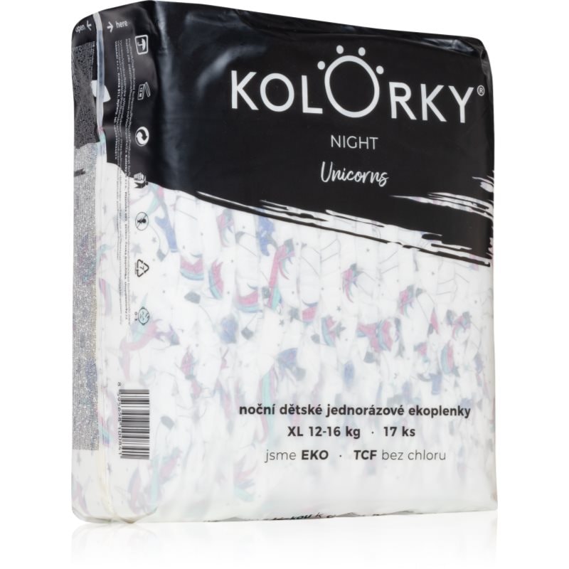 Kolorky Night Unicorn еднократни ЕКО пелени за цялостна защита през нощта размер XL 12-16 Kg - За деца - Сравни цени от 1 магазин с безплатна доставка