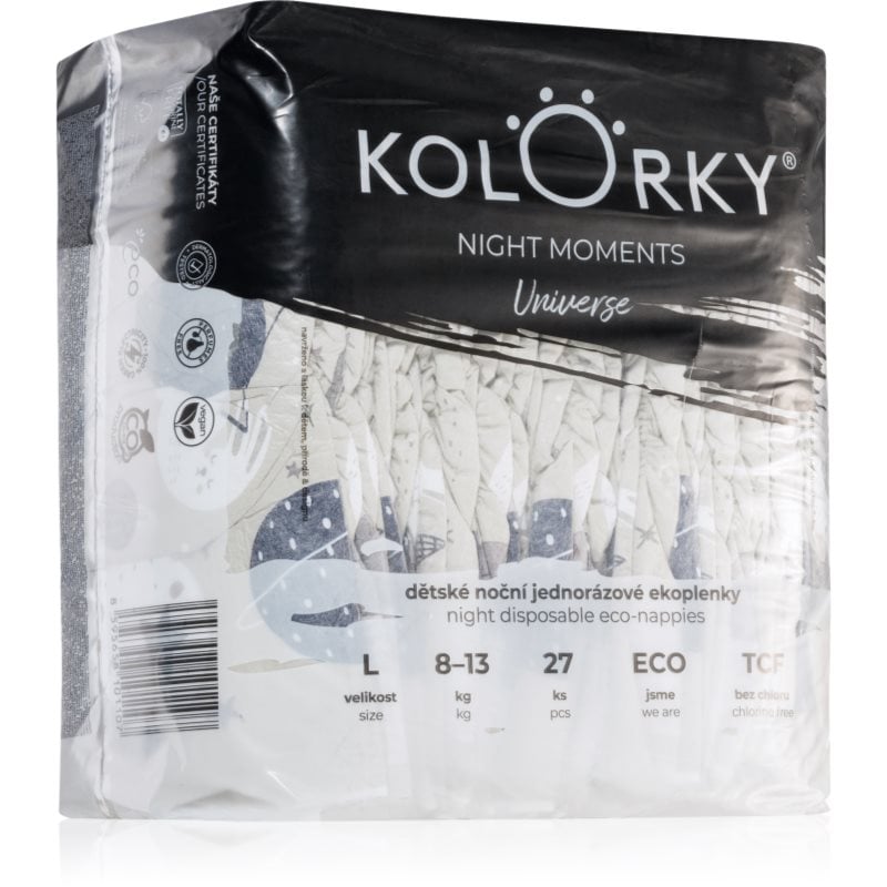 Kolorky Night Moments еднократни ЕКО пелени за цялостна защита през нощта размер L 8-13 kg