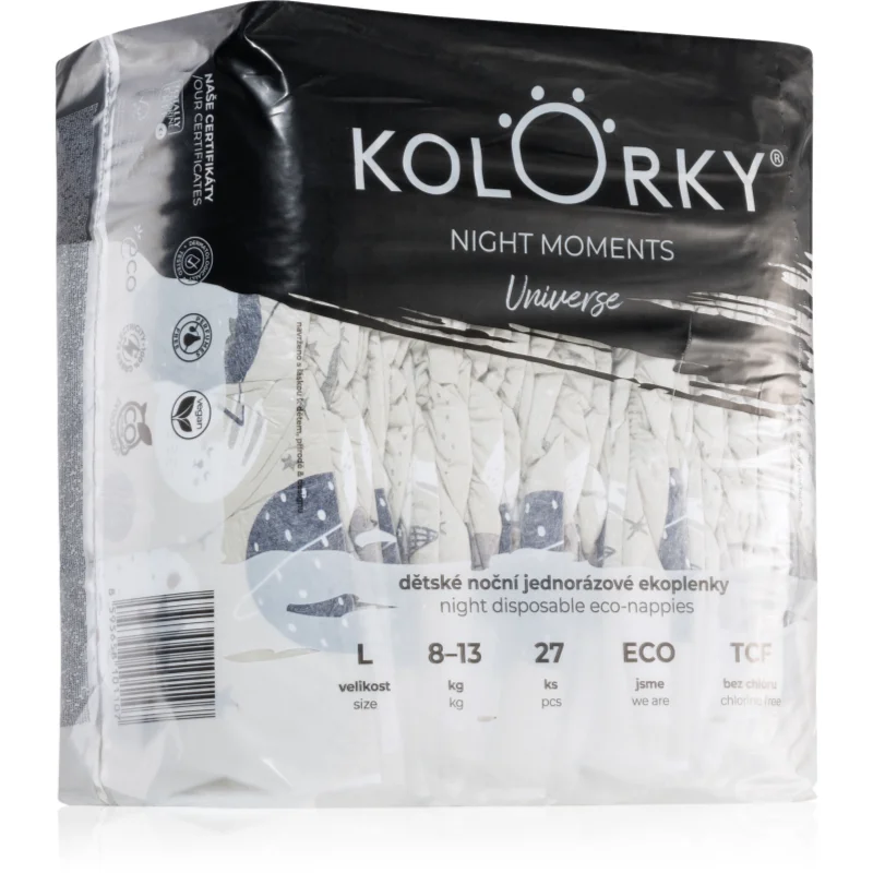 Kolorky Night Moments еднократни ЕКО пелени за цялостна защита през нощта размер L 8-13 kg