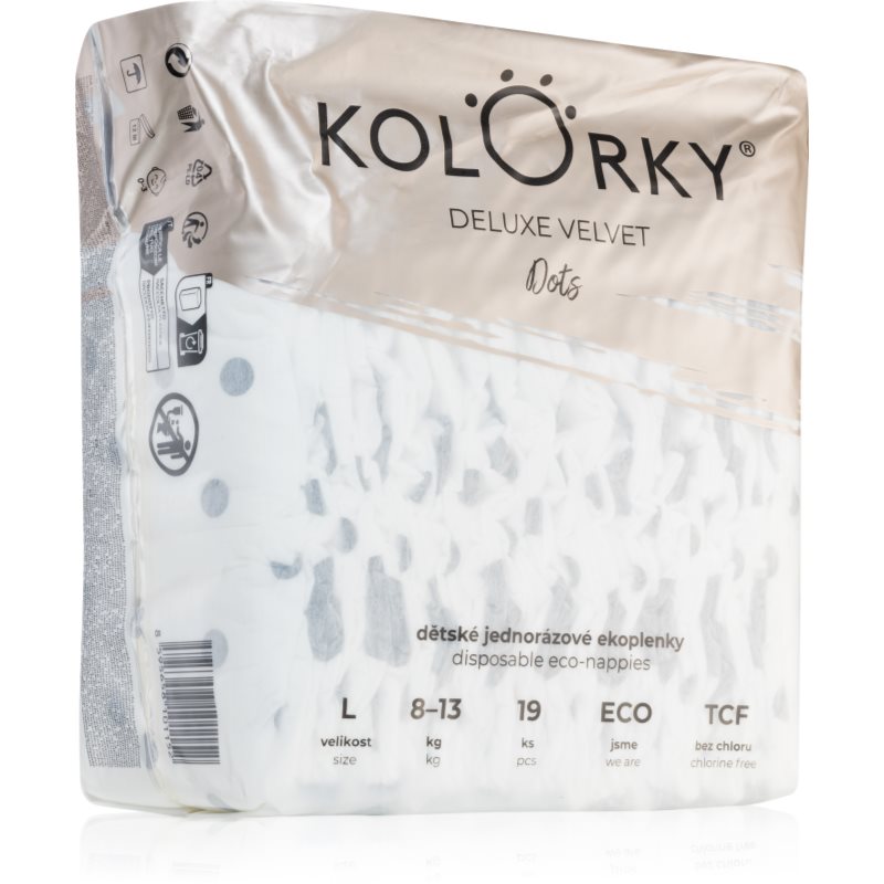 Kolorky Deluxe Velvet Dots еднократни ЕКО пелени размер L 8-13 kg - За деца - Сравни цени от 1 магазин с безплатна доставка