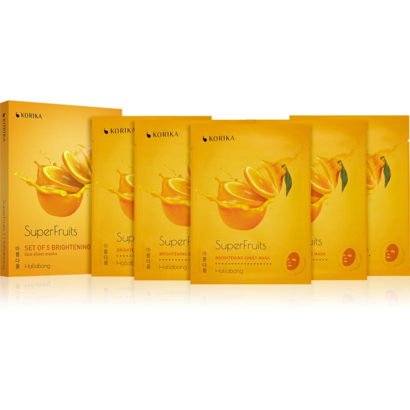 KORIKA SuperFruits Hallabong - Set of 5 Brightening Face Sheet Masks комплект маски за лице на намалена цена за озаряване на лицето Hallabong - Комплект - Сравни цени от 1 магазин с безплатна доставка