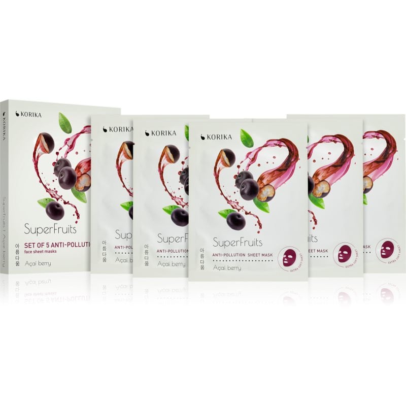 KORIKA SuperFruits Acai Berry - Set of 5 Anti-pollution Face Sheet Masks комплект маски за лице на намалена цена Acai berry