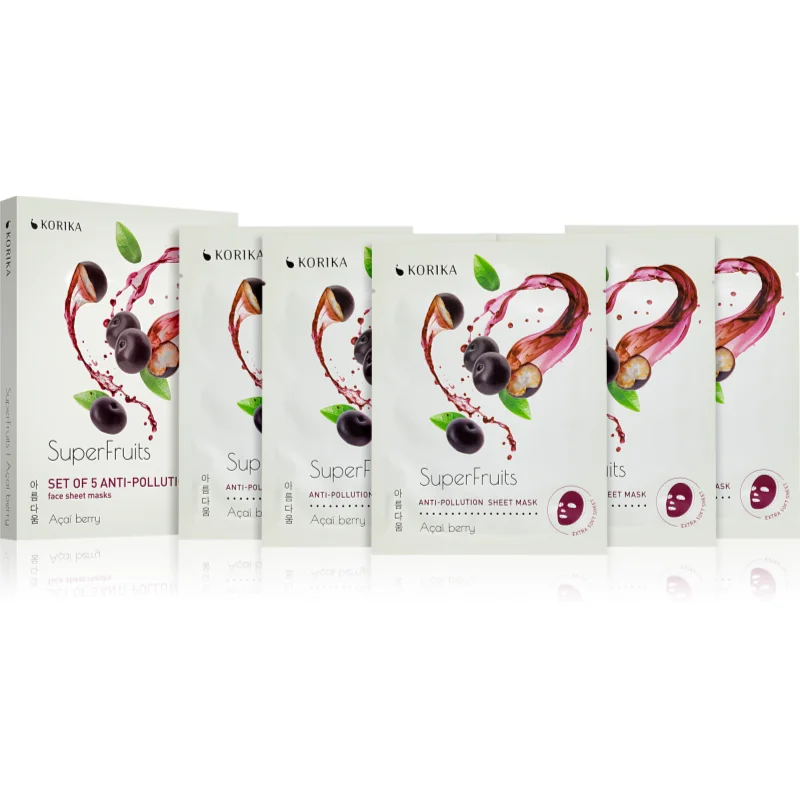 KORIKA SuperFruits Acai Berry - Set of 5 Anti-pollution Face Sheet Masks комплект маски за лице на намалена цена Acai berry - Комплект - Сравни цени от 1 магазин с безплатна доставка