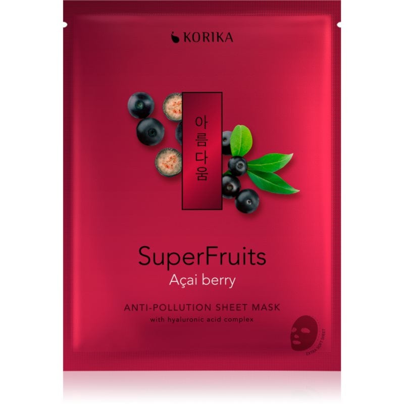 KORIKA SuperFruits Acai Berry - Anti-pollution Sheet Mask платнена маска с детокс ефект Acai berry
