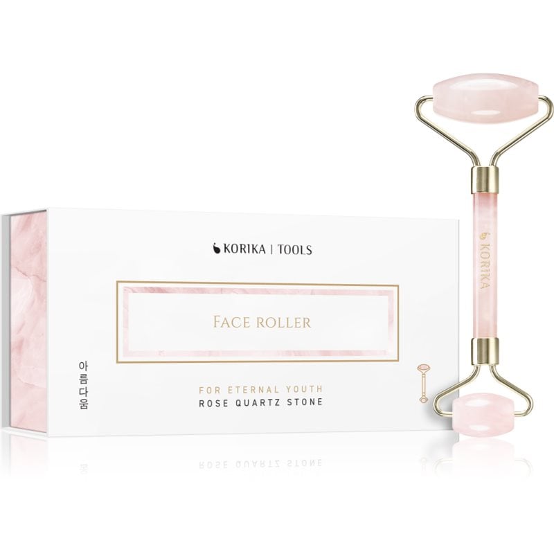 KORIKA Tools Face Roller Green Jade Stone масажно валяче за лице Quartz Roller Pink