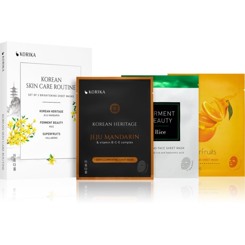 KORIKA KOREAN SKIN CARE ROUTINE SET OF 3 BRIGHTENING SHEET MASKS комплект за озаряване на лицето - Комплект - Сравни цени от 1 магазин с безплатна доставка
