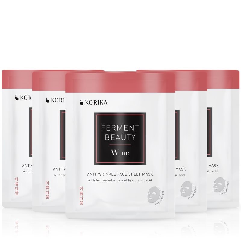 KORIKA KORIKA FermentBeauty Set of 5 Anti-wrinkle Face Sheet Masks with Fermented Wine and Hyaluronic Acid комплект маски за лице на намалена цена - Унисекс парфюм - Сравни цени от 1 магазин с безплатна доставка