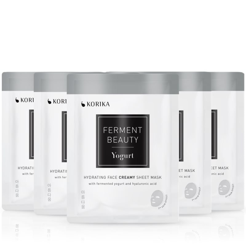 KORIKA FermentBeauty Set of 5 Hydrating Face Sheet Masks with Fermented Yogurt and Hyaluronic Acid комплект маски за лице на намалена цена - Комплект - Сравни цени от 1 магазин с безплатна доставка