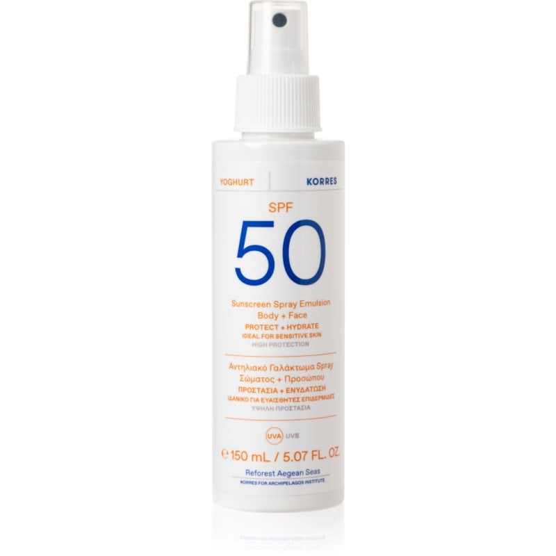 Korres Yoghurt Sunscreen мляко за загар в спрей за лице и тяло SPF 50+