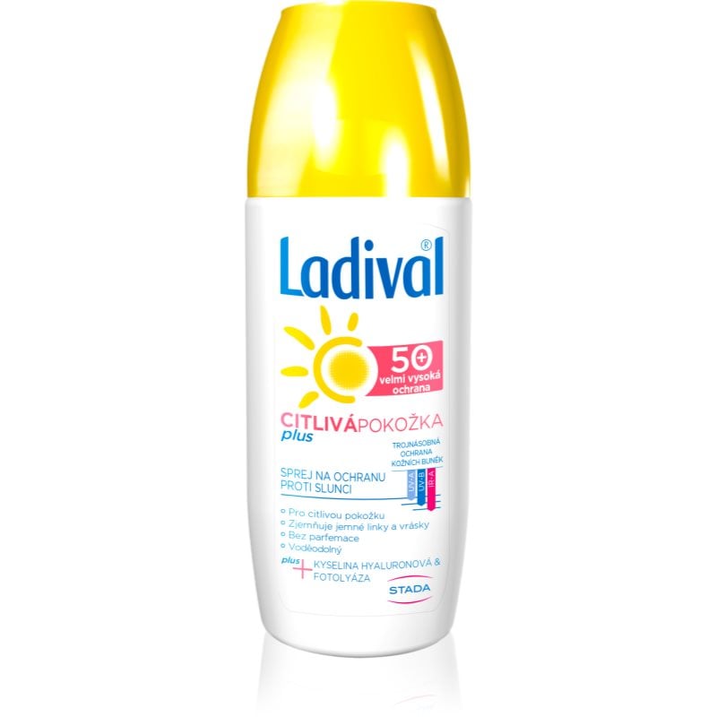 Ladival Sensitive Plus прозрачен защитен спрей против стареене на кожата за чувствителна кожа SPF 50+