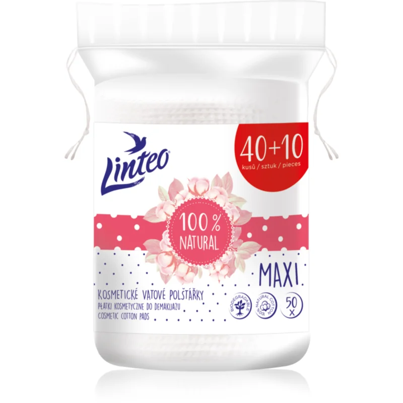 Linteo Natural Cotton Pads тампони за почистване на грим Maxi 40 + 10ks