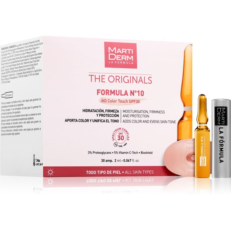 MartiDerm MartiDerm The Originals Formula Nº10 HD Color Touch хидратиращ серум за лице с витамин С SPF 30 30x - Унисекс парфюм 2мл - Сравни цени от 1 магазин с безплатна доставка