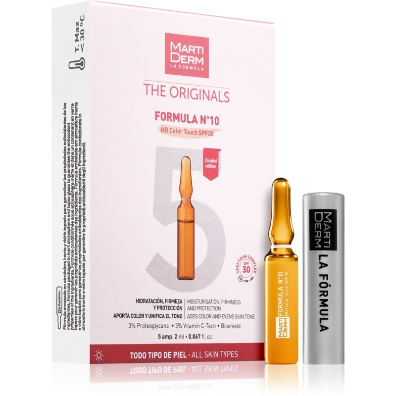 MartiDerm MartiDerm The Originals Formula Nº10 HD Color Touch хидратиращ серум за лице с витамин С SPF 30 5x - Унисекс парфюм 2мл - Сравни цени от 1 магазин с безплатна доставка