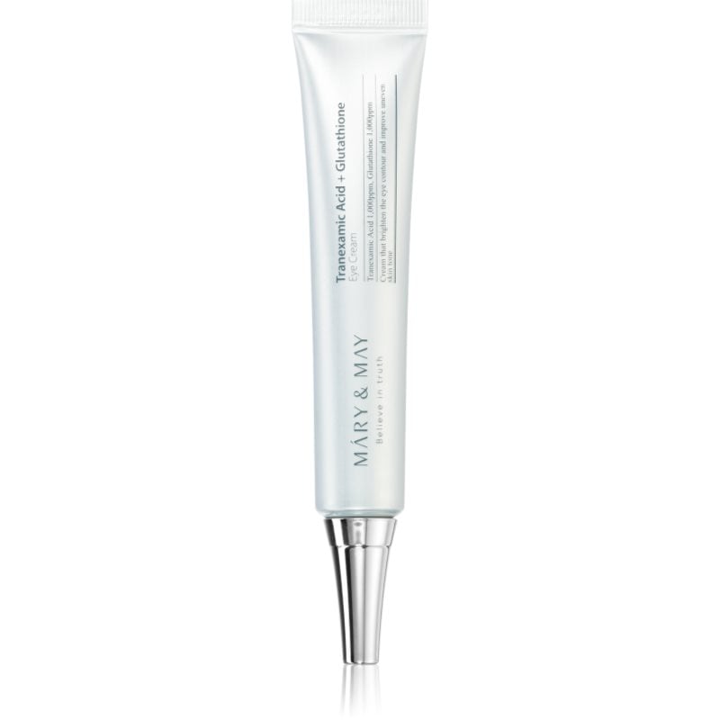 MARY & MAY Tranexamic Acid + Glutathione Eye Cream притивобръчков крем за околоочната зона, намаляващ отоците и черните кръгове