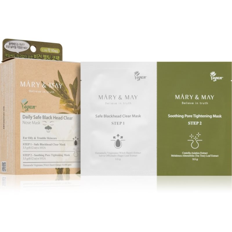 MARY & MAY Daily Safe Black Head Clear Nose Mask почистваща лепенка за запушени пори по носа за двуфазно третиране на кожата на лицето - Грижа за лице - Сравни цени от 1 магазин с безплатна доставка