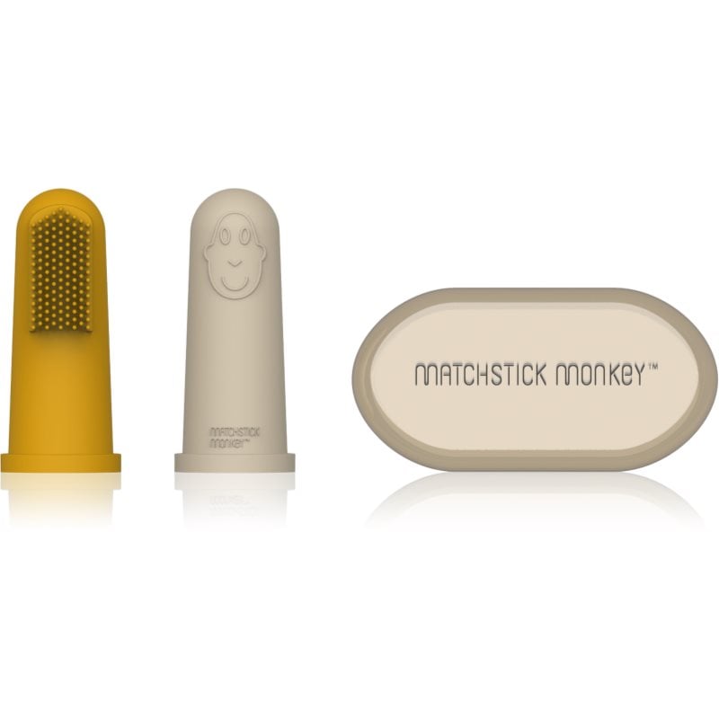 Matchstick Monkey Silicone Finger Toothbrush детска четка за зъби за върху пръст с калъфка Yellow/ Beige