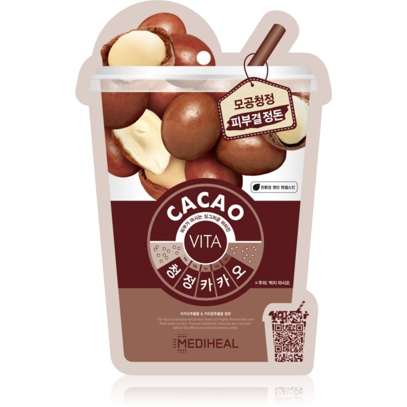 MEDIHEAL Vita Mask Cacao платнена маска за стягане на порите и матов ефект