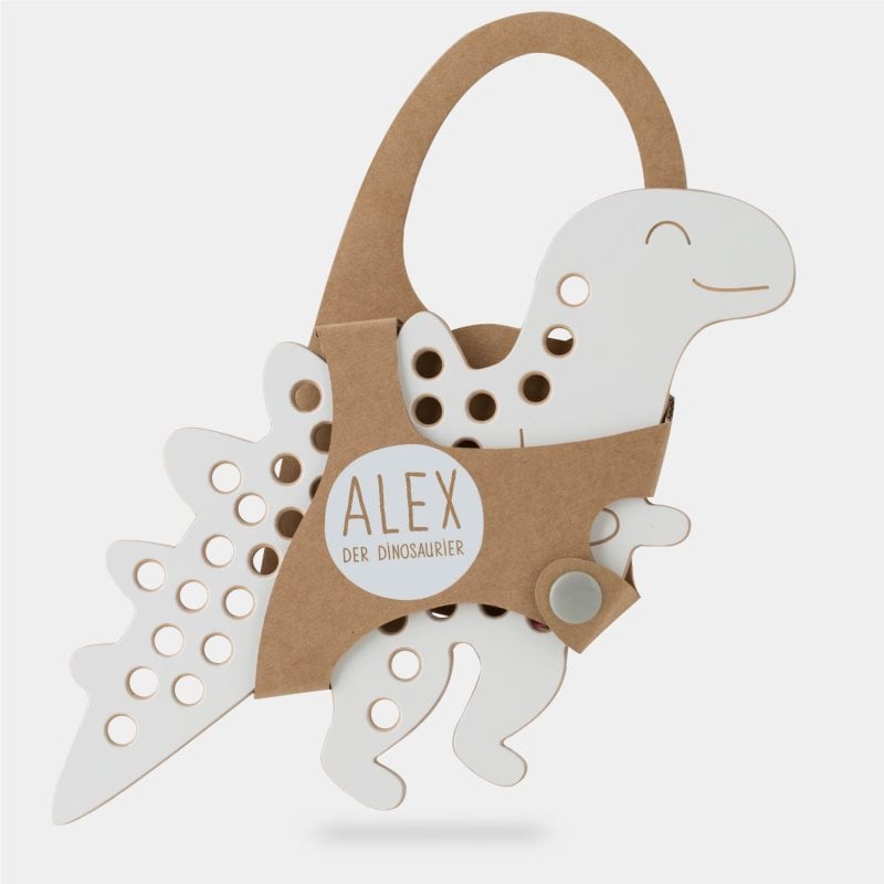 Milin Big Wooden Lacing Toy Dinosaur Alex играчка за подреждане 22 cm x 15 cm x 0,7 cm