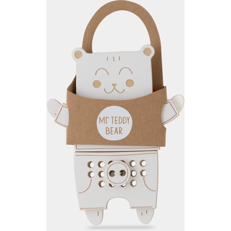 Milin Wooden Lacing Toy Mr. Teddy играчка за подреждане 22 cm x 17 cm x 0,7 cm