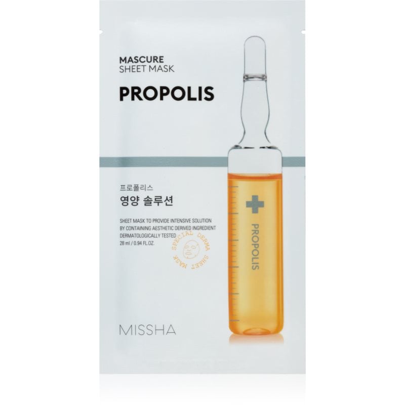 Missha Mascure Propolis подхранваща платнена маска за чувствителна и раздразнена кожа