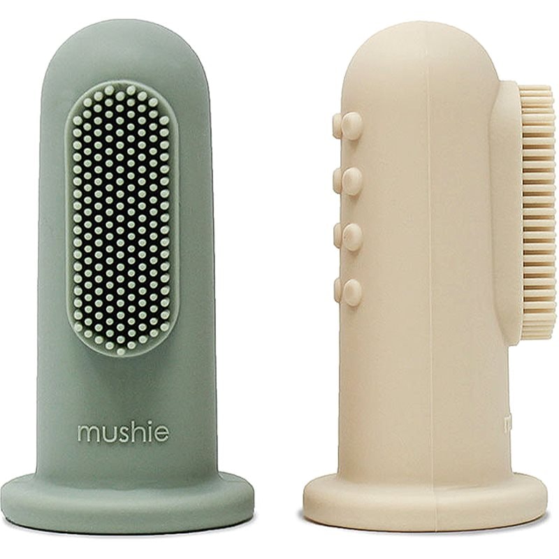 Mushie Finger Toothbrush детска четка за зъби за върху пръст Shifting Sand/Cambridge Blue - Грижа за зъбите - Сравни цени от 1 магазин с безплатна доставка