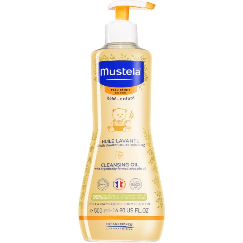 Mustela Bébé Dry Skin почистващо олио за деца от раждането им