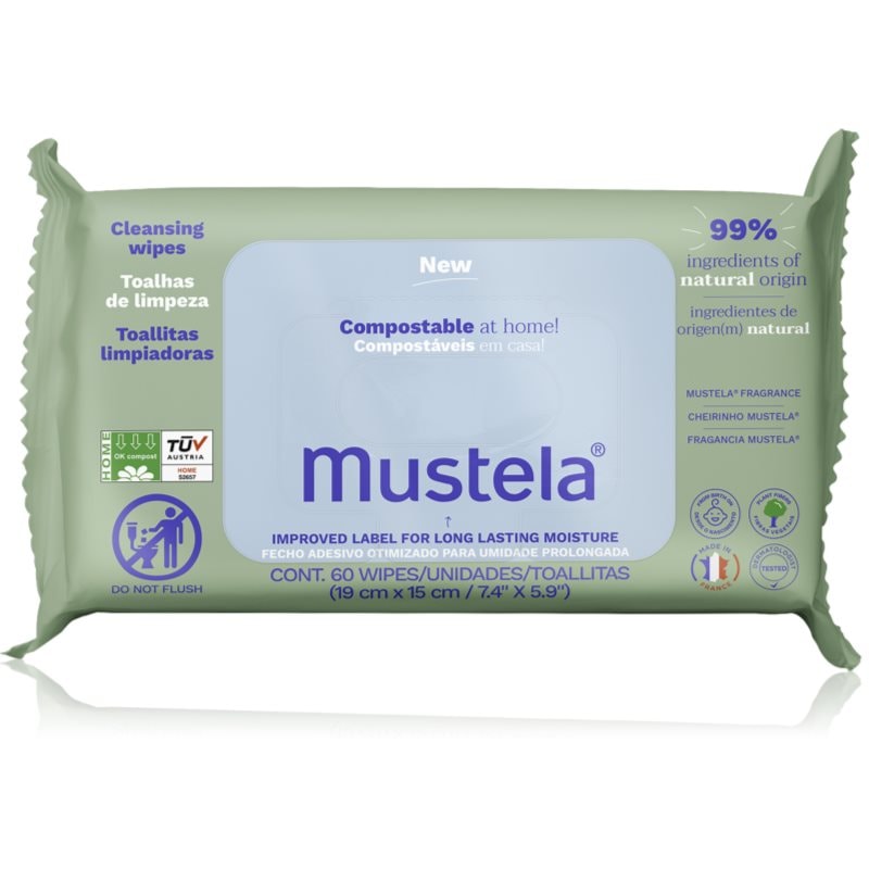 Mustela Compostable at Home Cleansing Wipes почистващи кърпички парфюмиран за деца от раждането им - Грижа за лице - Сравни цени от 1 магазин с безплатна доставка