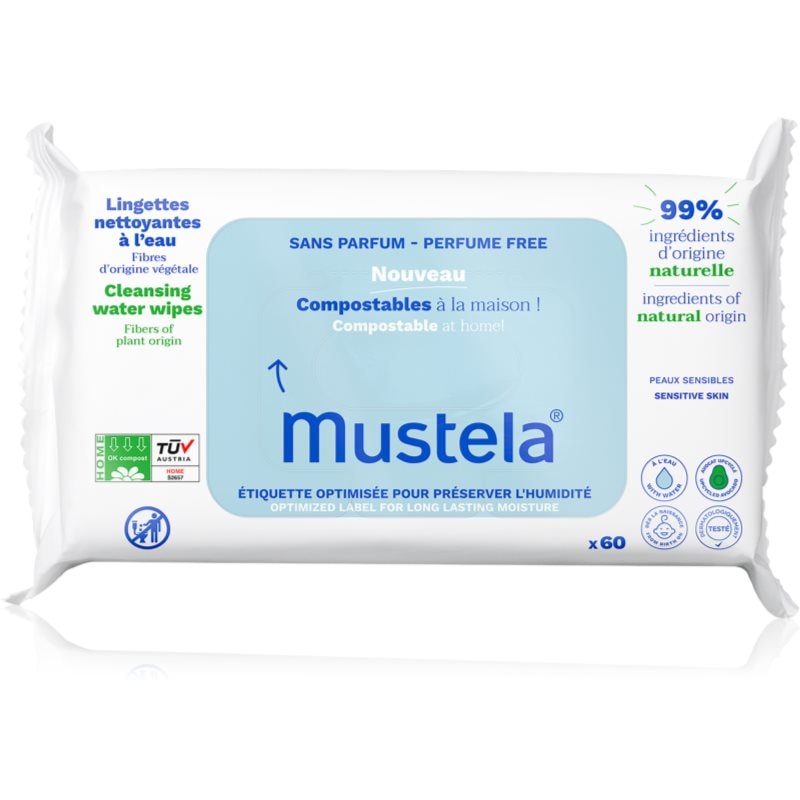 Mustela Compostable at Home Cleansing Wipes Perfume Free почистващи кърпички без парфюм за деца от раждането им - Грижа за лице - Сравни цени от 1 магазин с безплатна доставка