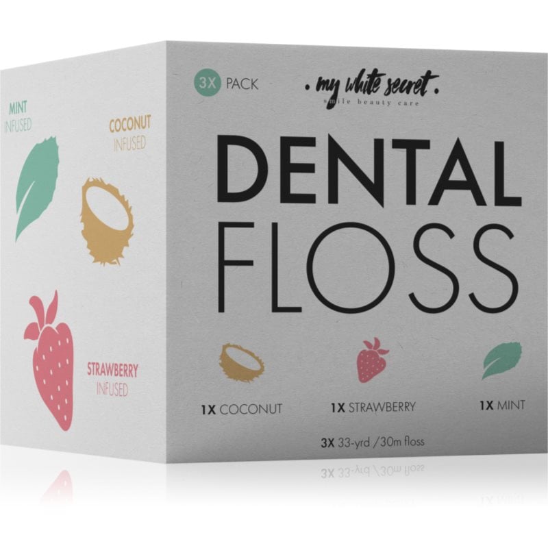 My White Secret Dental Floss конец за зъби Coconut, Mint, Strawberry