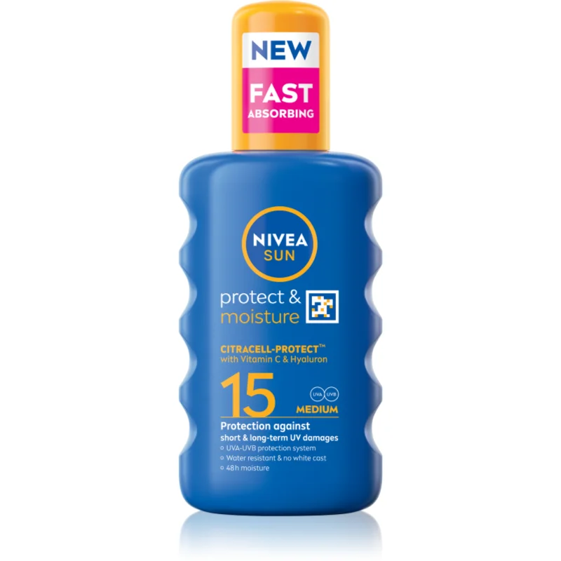 NIVEA SUN Protect & Moisture спрей за загар SPF 15 - Грижа за тяло - Сравни цени от 1 магазин с безплатна доставка