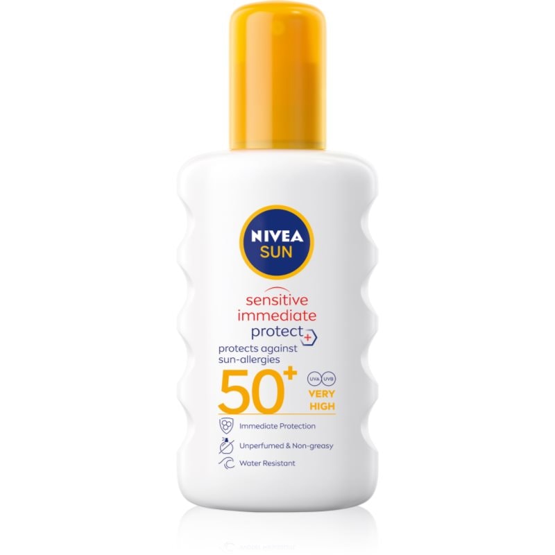 Nivea SUN Protect & Sensitive слънцезащитен спрей SPF 50+ - Грижа за тяло - Сравни цени от 1 магазин с безплатна доставка