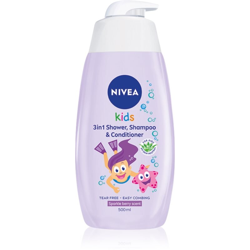 NIVEA Kids Sparkle Berry нежен душ гел и шампоан за деца 3 в 1 - Грижа за коса - Сравни цени от 1 магазин с безплатна доставка