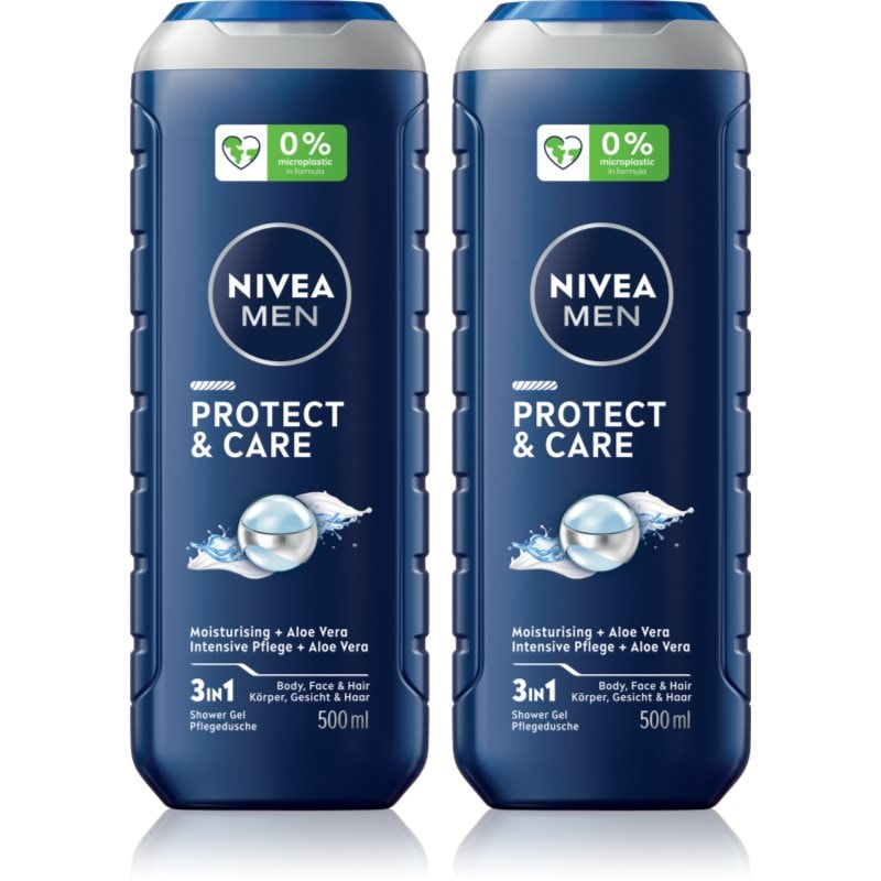 Nivea NIVEA MEN Protect & Care душ-гел за лице, тяло и коса изгодна опаковка 2 x - Мъжки парфюм 500мл - Сравни цени от 1 магазин с безплатна доставка