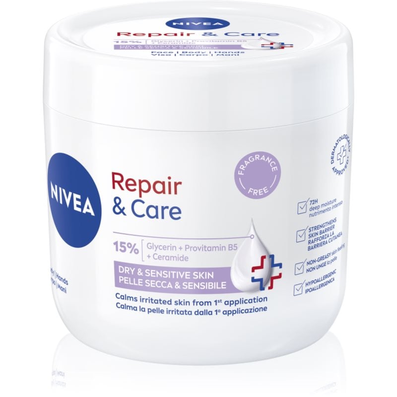 NIVEA Repair & Care Sensitive подхранващ регенериращ крем за суха и чувствителна кожа