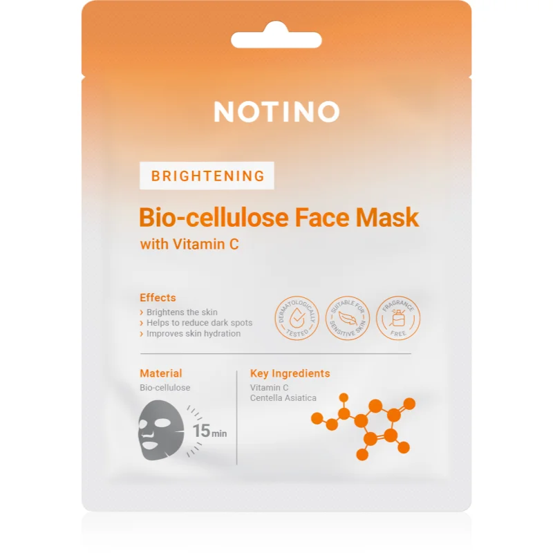 Notino Brightening Bio-Cellulose Face Mask with Vitamin C озаряваща платнена маска - Грижа за лице - Сравни цени от 1 магазин с безплатна доставка